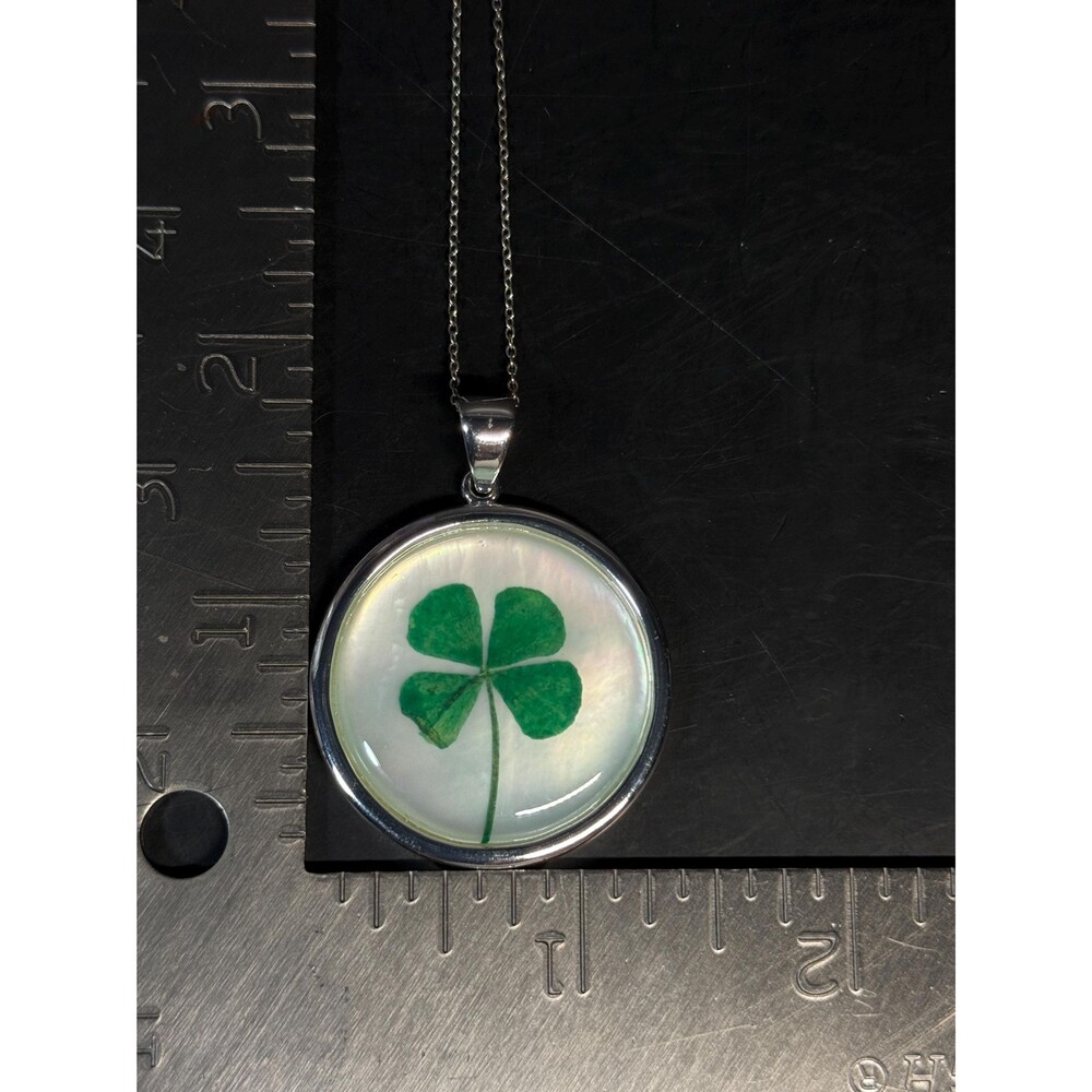 Sterling Silver Four Leaf Clover Pendant Necklace Mother of Pearl 20.5" - Picture 6 of 14